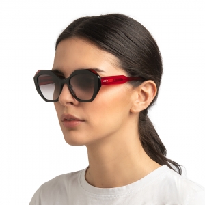 Corfu hexagonal oversized sunglasses black red